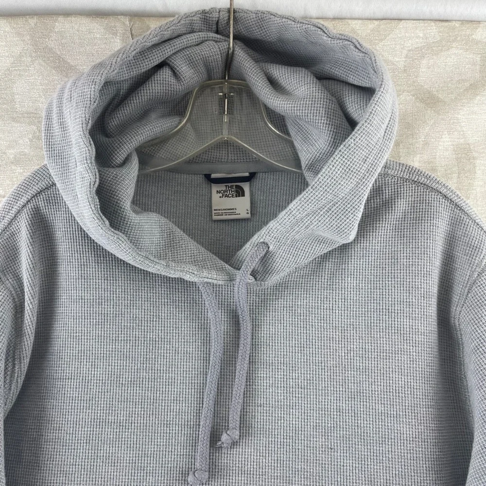 The North Face Mens Gray Waffle Knit Thermal‎ Hoodie Kangaroo Pocket Large